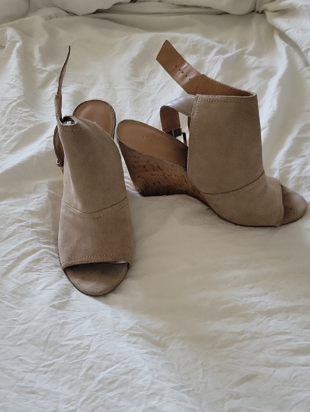 Nine West Beige Suede Wedge Open-Toe Sandals